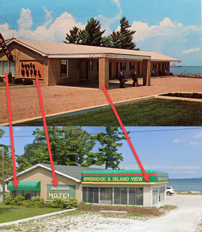 Northwinds Motel (Hunts Motel) - 2022 Northwinds Vs Vintage Hunts Postcard (newer photo)